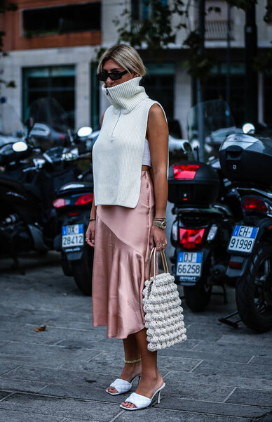 MILAN, Italy- September 20 2019: Aylin Koenig on the street during the Milan Fashion Week.