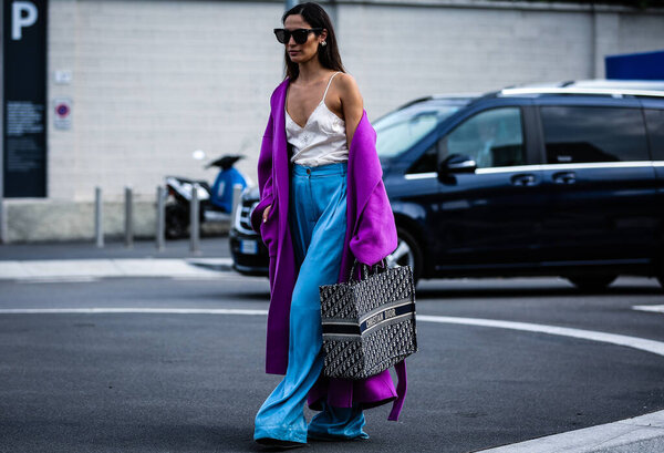 MILAN, Italy- September 18 2019: Woman on the street during the Milan Fashion Week.