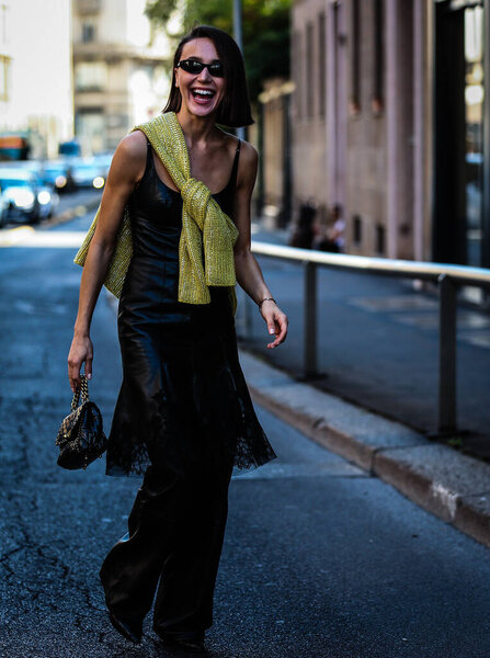 MILAN, Italy- September 21 2019: Mary Leest on the street during the Milan Fashion Week.