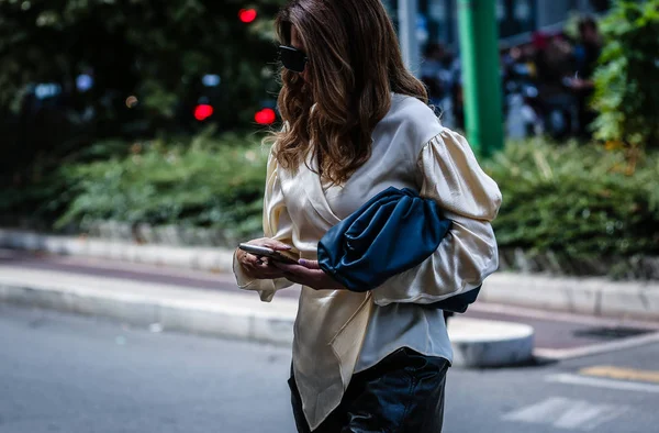 Milan Itália Setembro 2019 Mulher Rua Durante Milan Fashion Week — Fotografia de Stock