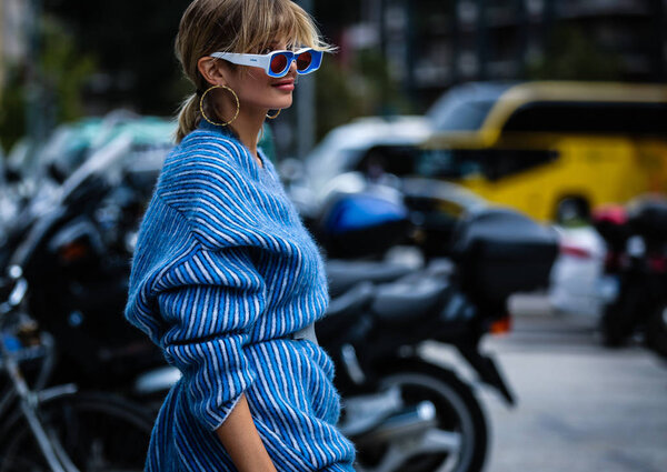 MILAN, Italy- September 20 2019: Xenia Adonts on the street during the Milan Fashion Week.