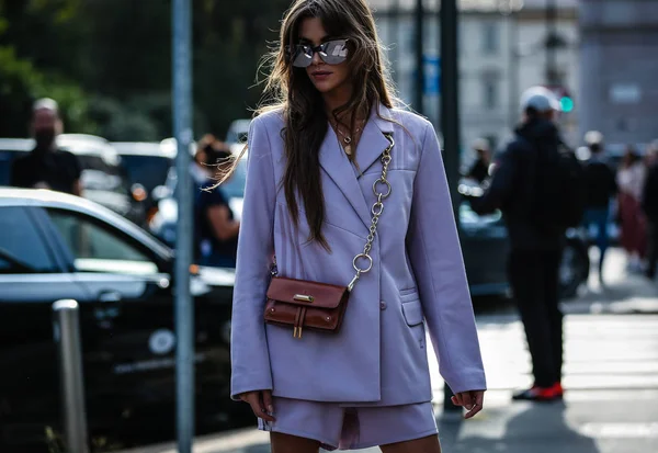 Milan Itália Setembro 2019 Mulher Rua Durante Milan Fashion Week — Fotografia de Stock