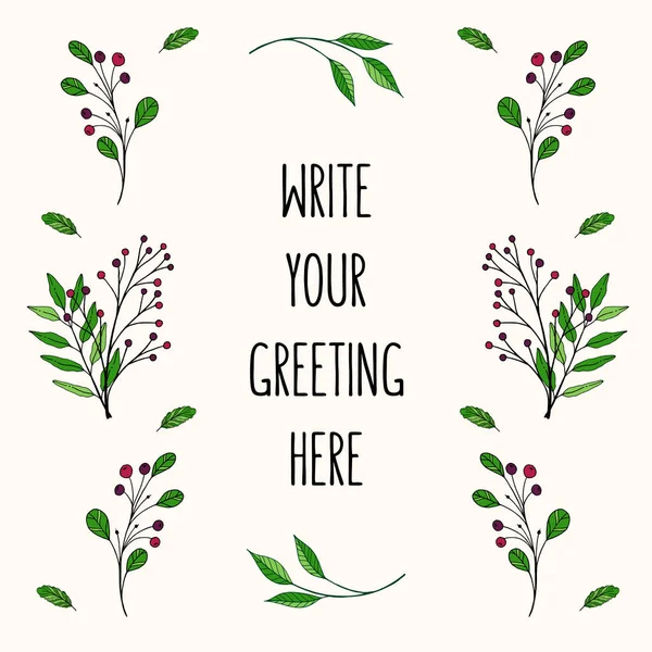 Çiçek elementleriyle çerçevelenmiş. Vektör çizimi. Çiçekli ve yapraklı çiçek deseni. Bahar çiçeği çerçevesi.