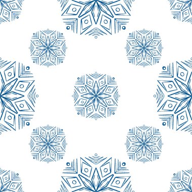 Vektör mavi mandala çizimi, kusursuz desen tasarımı.