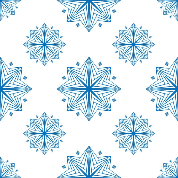 Blaues nahtloses Mandala-Muster, Blume Boho Ornament. — Stockvektor