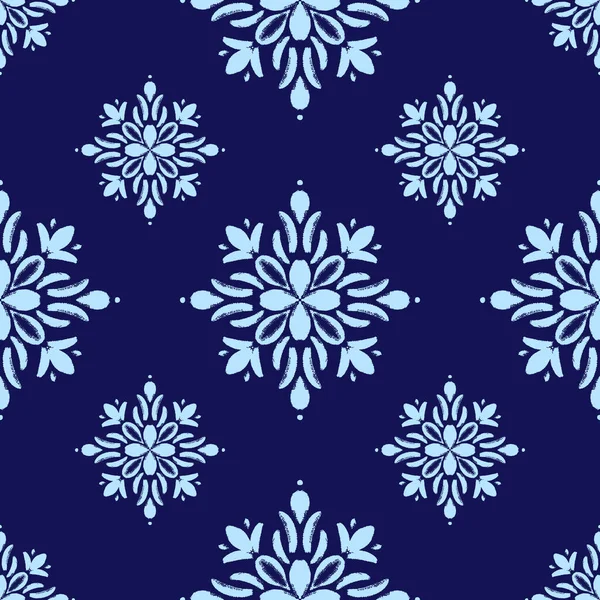 Blå sömlös Mandala mönster, blomma boho prydnad. — Stock vektor
