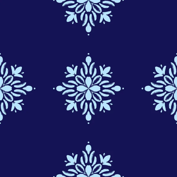 Blue seamless mandala pattern, flower boho ornament. — Stock Vector