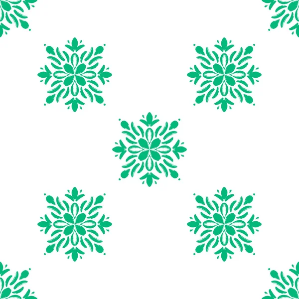 Πράσινο απρόσκοπτη μοτίβο μαντάλα, λουλούδι στολίδι Boho. — Διανυσματικό Αρχείο