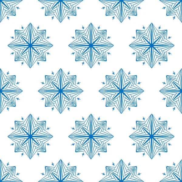 Blue seamless mandala pattern, flower boho ornament. — Stock Vector