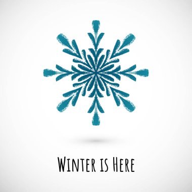Kış el çizimi mavi kar tanesi simgesi, vektör karalama tasarımı.