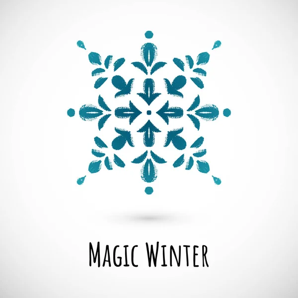 Kış el çizimi mavi kar tanesi simgesi, vektör karalama tasarımı.