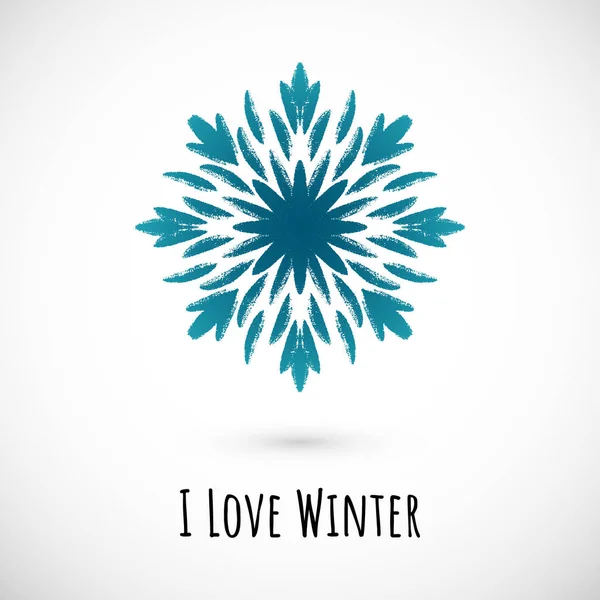 Kış el çizimi mavi kar tanesi simgesi, vektör karalama tasarımı.