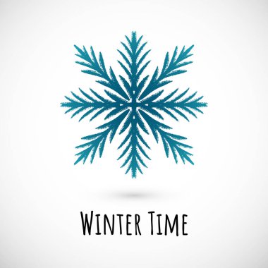 Kış el çizimi mavi kar tanesi simgesi, vektör karalama tasarımı.