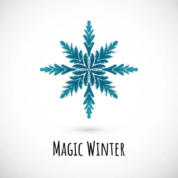 Invierno mano dibujar azul copo de nieve icono, diseño de garabato vector . — Vector de stock