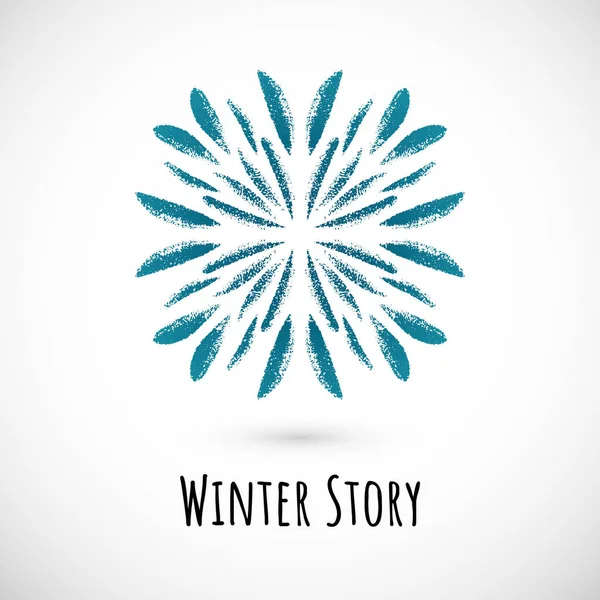 Kış el çizimi mavi kar tanesi simgesi, vektör karalama tasarımı.