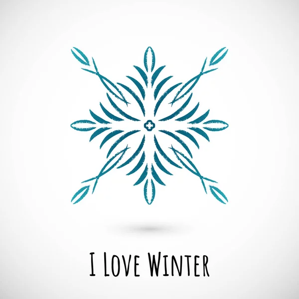 Kış el çizimi mavi kar tanesi simgesi, vektör karalama tasarımı.