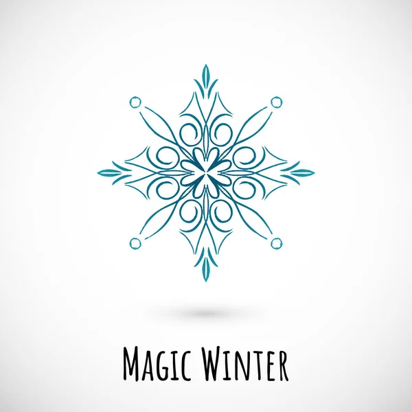 Invierno mano dibujar azul copo de nieve icono, diseño de garabato vector . — Vector de stock