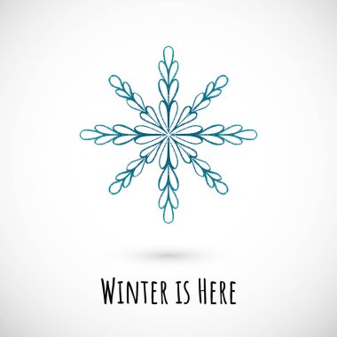 Kış el çizimi mavi kar tanesi simgesi, vektör karalama tasarımı.