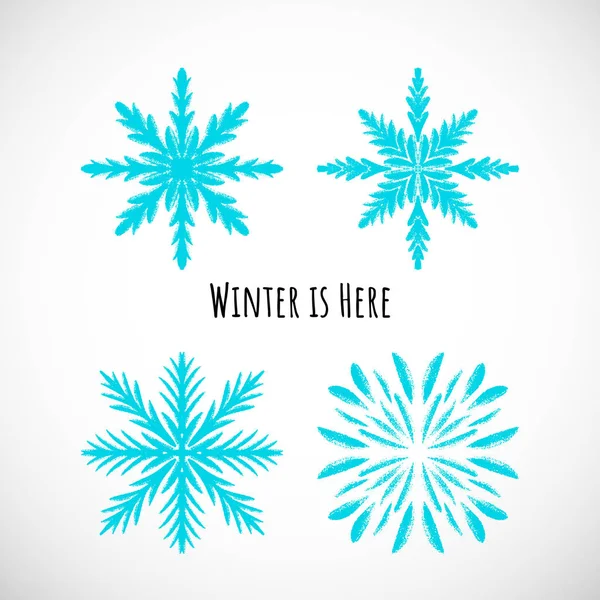 Metin, vektör karalama tasarımı ile mavi kar tanesi simgesi kümesi.