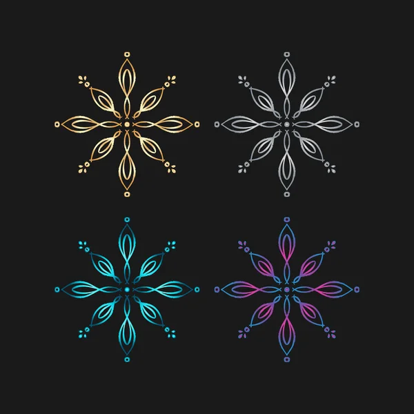 Vektör eğimli kar tanesi. Altın ve mavi kış sembolü.