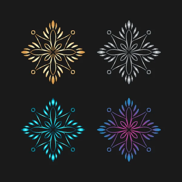 Vektör eğimli kar tanesi. Altın ve mavi kış sembolü.