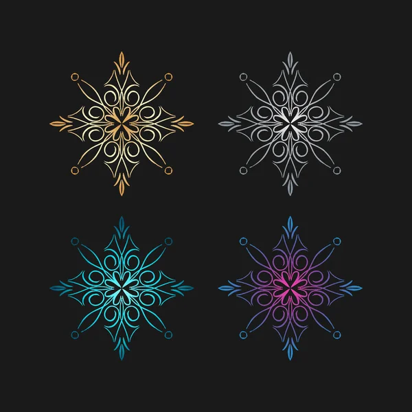 Vektör eğimli kar tanesi. Altın ve mavi kış sembolü.