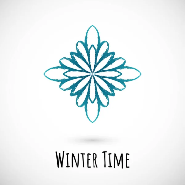 Invierno Mano Dibujar Azul Copo Nieve Icono Con Texto Sobre — Vector de stock