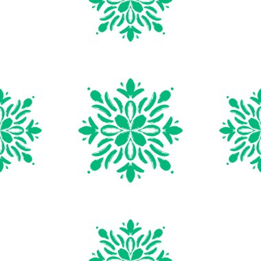 Vektör yeşil el mandala stili kusursuz desen tasarımı. El çizimi grunge çiçek süsleme deseni baskı ve tekstil arka planı, ev dekorasyonu ve ambalaj kağıdı.