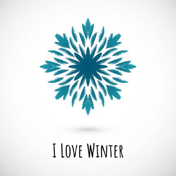 Invierno Mano Dibujar Azul Copo Nieve Icono Con Texto Sobre — Vector de stock