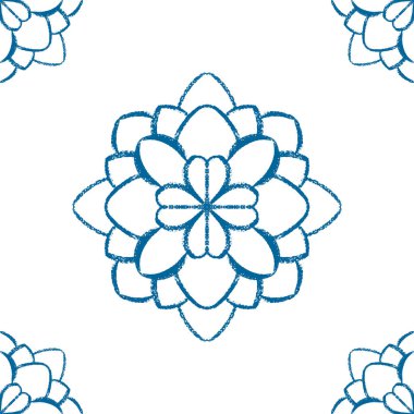 Mavi mandala kusursuz desen tasarımı. Karalama çiçeği illüstrasyonu.