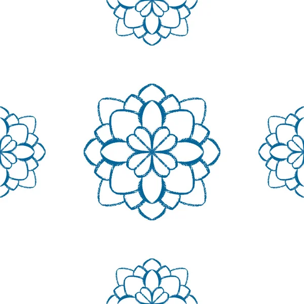 Mavi mandala çiçeği pürüzsüz desen tasarımı. Doodle Mandala illüstrasyonu. Parmak izi, tekstil, ev dekorasyonu ve ambalaj kağıdı için el çizimi süsü. Boho etnik tasarımı.