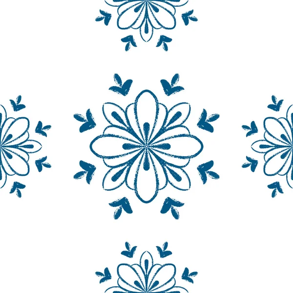 Blue mandala seamless pattern design. Doodle flower illustration. — Stock Vector