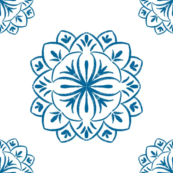 Mavi mandala kusursuz desen tasarımı. Karalama çiçeği illüstrasyonu.