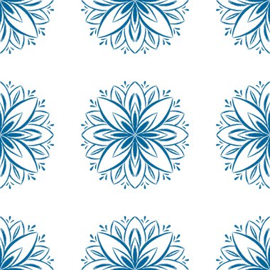 Mavi mandala kusursuz desen tasarımı. Karalama çiçeği illüstrasyonu.