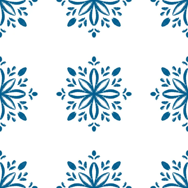Blu Mandala Fiore Senza Soluzione Continuità Modello Design Illustrazione Doodle — Vettoriale Stock
