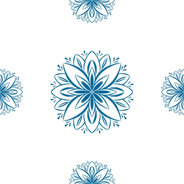 Mandala Flor Azul Design Padrão Sem Costura Doodle Mandala Ilustração —  Vetores de Stock