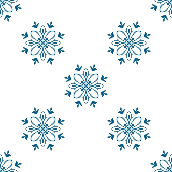 Mavi mandala çiçeği pürüzsüz desen tasarımı. Doodle Mandala illüstrasyonu. Parmak izi, tekstil, ev dekorasyonu ve ambalaj kağıdı için el çizimi süsü. Boho etnik tasarımı.