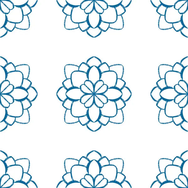 Mavi mandala çiçeği pürüzsüz desen tasarımı. Doodle Mandala illüstrasyonu. Parmak izi, tekstil, ev dekorasyonu ve ambalaj kağıdı için el çizimi süsü. Boho etnik tasarımı.