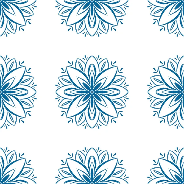 Blå Mandala sömlös mönster design. Doodle blomma illustration. — Stock vektor