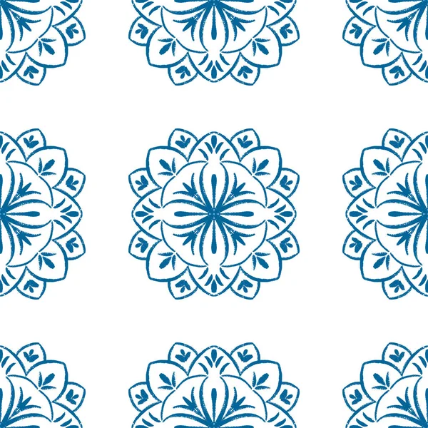 Projeto padrão sem costura mandala azul. Doodle ilustração flor. —  Vetores de Stock