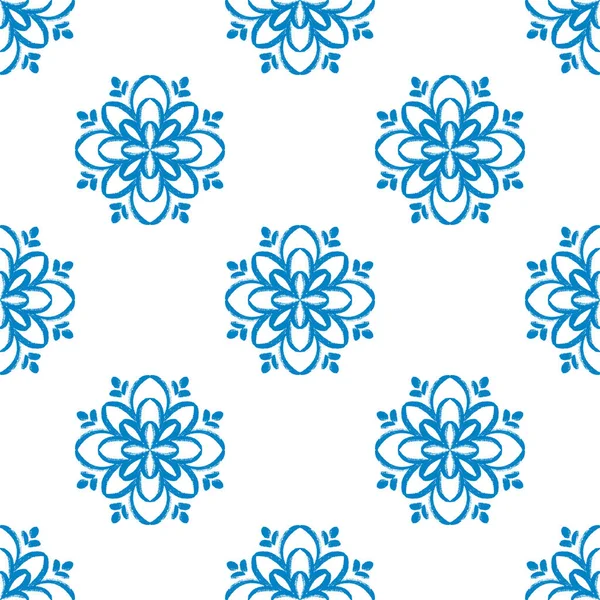 Blaue Mandalablüte Nahtloses Muster Design Doodle Mandala Illustration Handzeichnen Ornamentmuster — Stockvektor