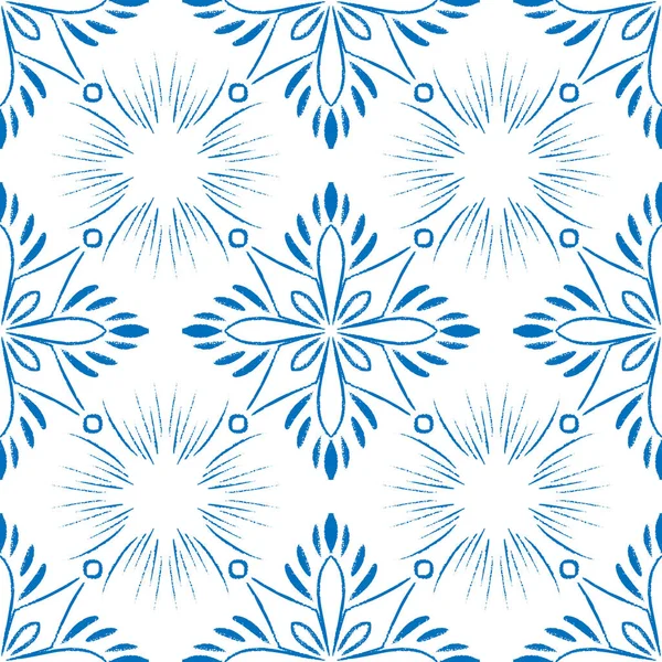 Mavi fayanslar dikişsiz desen tasarımı. Kara karla ya da mandala çizimi.