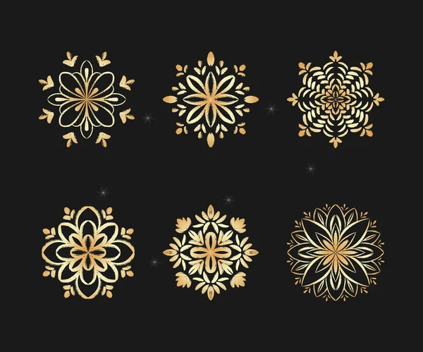 Altın vektör etnik mandala çizimleri, boho tasarımı ve karalama dövmesi.