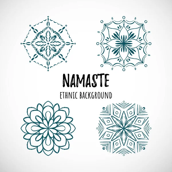 Metin, vektör etnik karalama tasarımlı mavi mandala simgesi kümesi.