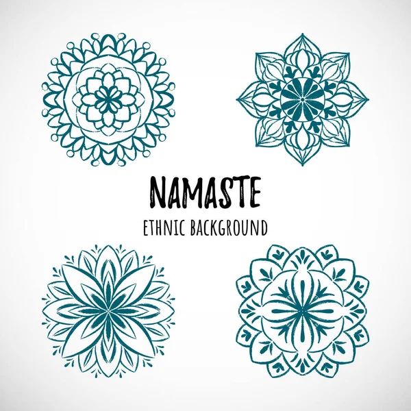 Metin, vektör etnik karalama tasarımlı mavi mandala simgesi kümesi.