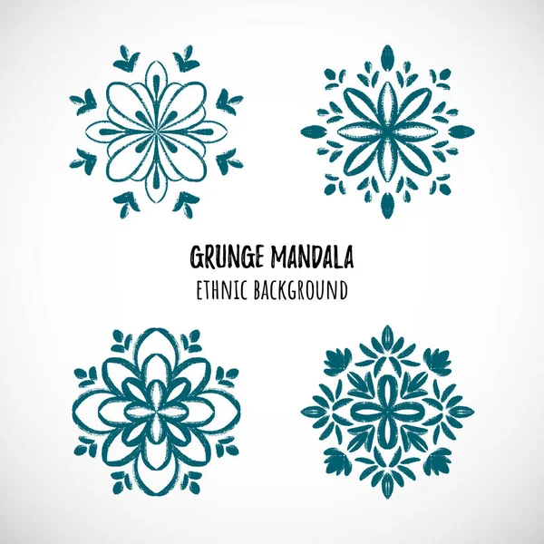 Metin, vektör etnik karalama tasarımlı mavi mandala simgesi kümesi.