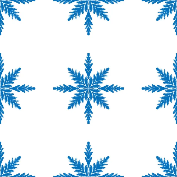 Blaues winternahtloses Muster, Kritzelelemente für Packpapier und Textilien. — Stockvektor