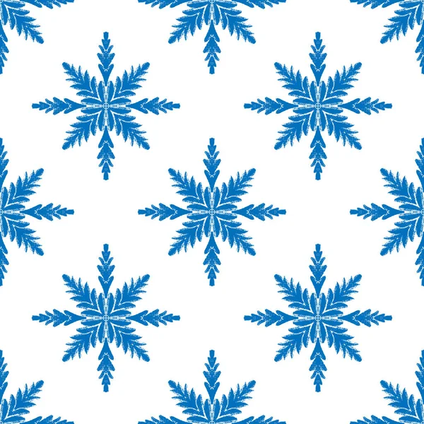 白い背景に青い雪の結晶のドアのシームレスなパターン 冬の要素や休日のカード イベント 包装紙や繊維のシンボルを描画します 家庭や繊維のための落書きベクトルデザイン — ストックベクタ