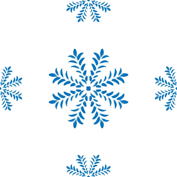 Blue Snowflake Doodle Seamless Pattern White Background Hand Draw Winter — Stock Vector