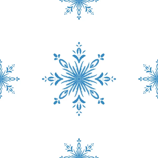 白色背景上的蓝色雪花绒毛无缝图案 手工绘制节日卡片 印刷品 包装纸和纺织品的冬季元素和符号 家用和纺织品的涂鸦矢量设计 — 图库矢量图片